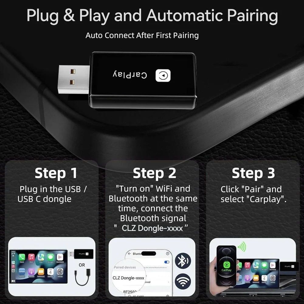 Wireless CarPlay Adapter USB Dongle for Apple CarPlay‎ Wired to Wireless